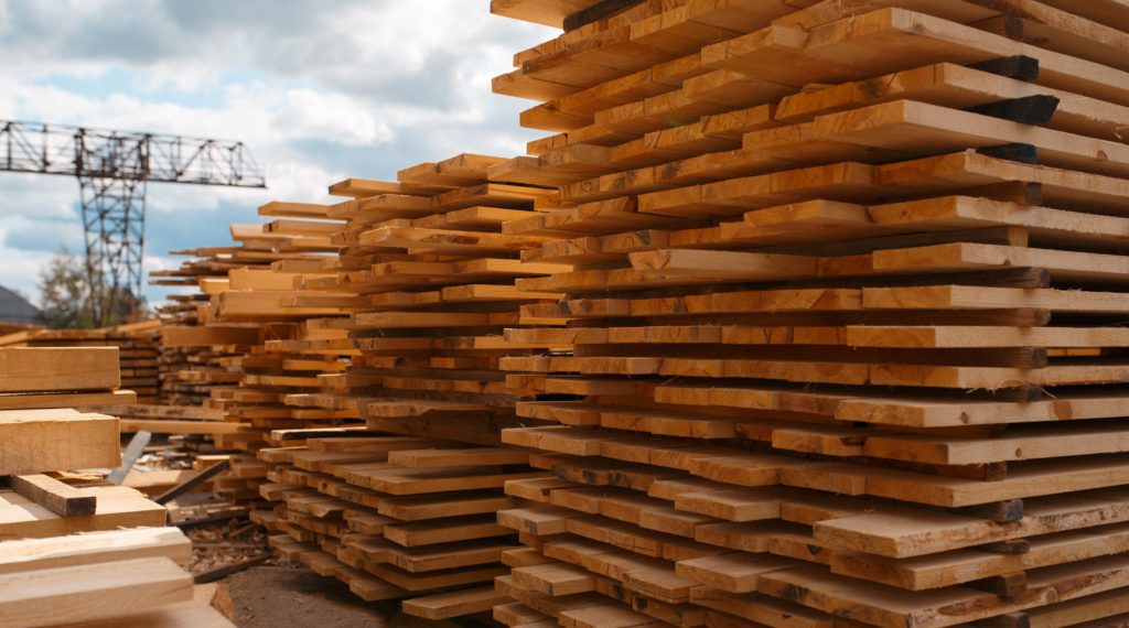 Wood stacks at mill