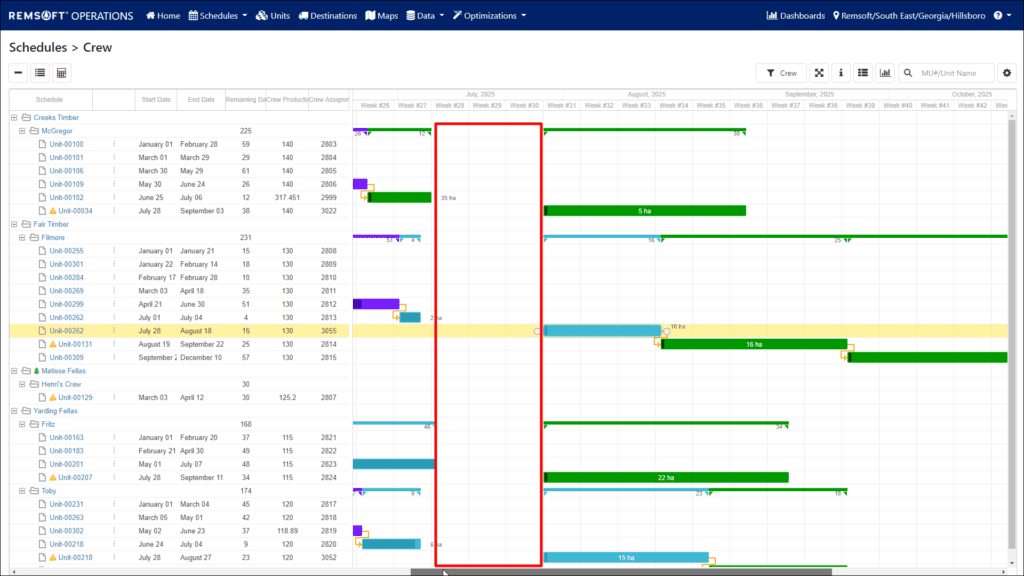 Remsoft Operations Crew Schedule Gantt Chart